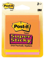 Post-it Notes Super Sticky Pad, 3 x 3 Inches, Assorted Neon, 45 Sheets per Pad, Three Pads per Pack