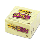 Post-it Notes, Super Sticky Pad, 4 Inches x 4 Inches, Lined, Canary Yellow, Six Pads per Pack
