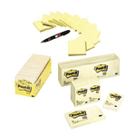 Post-it Notes Original Pad, 3 x 3 Inches, Canary Yellow, 100 Sheets per Pad, 24 Pads per Pack