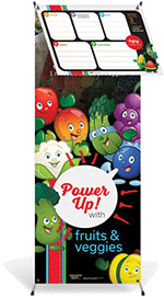 Garden Heroes Fruit and Veggie Vinyl Banner w-Stand and Lunch Tray Dry Erase Menu Board