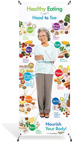 Older Adult Healthy Eating from Head to Toe Vinyl Banner with Stand