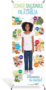 Kids Spanish Healthy Eating from Head to Toe Vinyl Banner with Stand