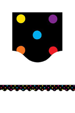 Black-Multicolor Dots Scalloped Border Trim, Black-Multi Color Dots 